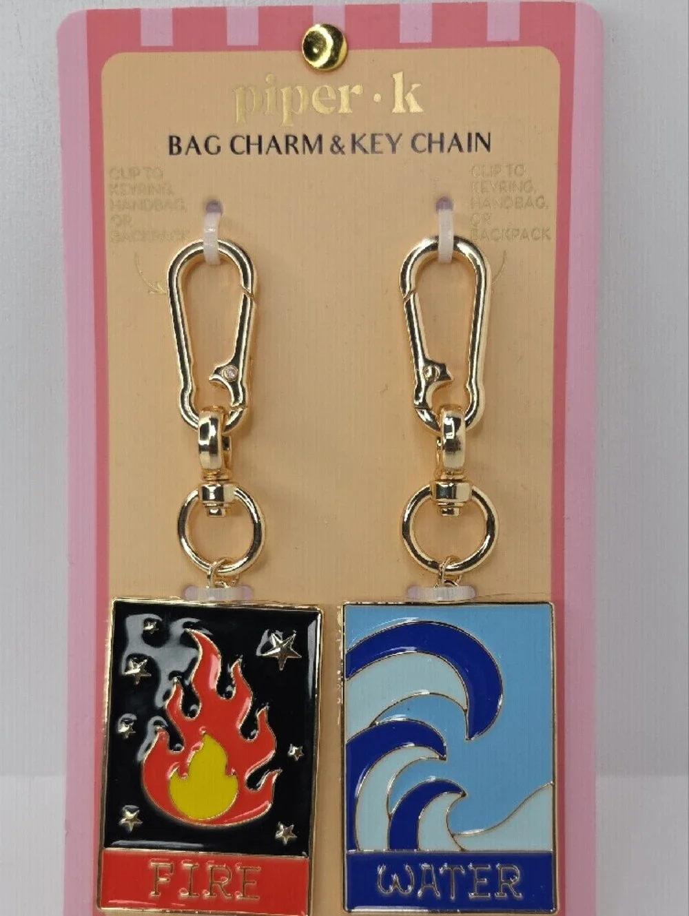 ❤️▪️Piper K▪️ Uk Exclusive Fire & Water Enamel Bag Charm Key Chain